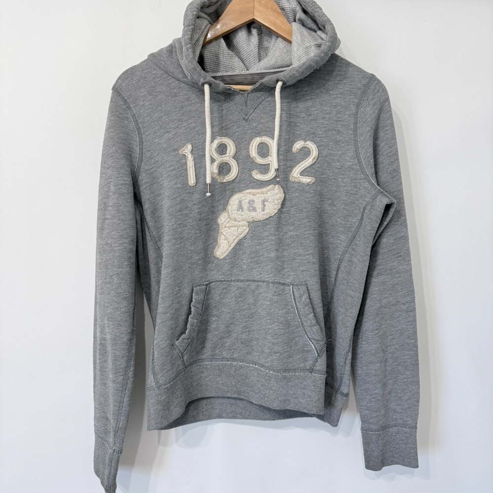 Abercrombie & Fitch Y2K Hoodie‎ Womens L Gray Felt Logo Grunge Distressed